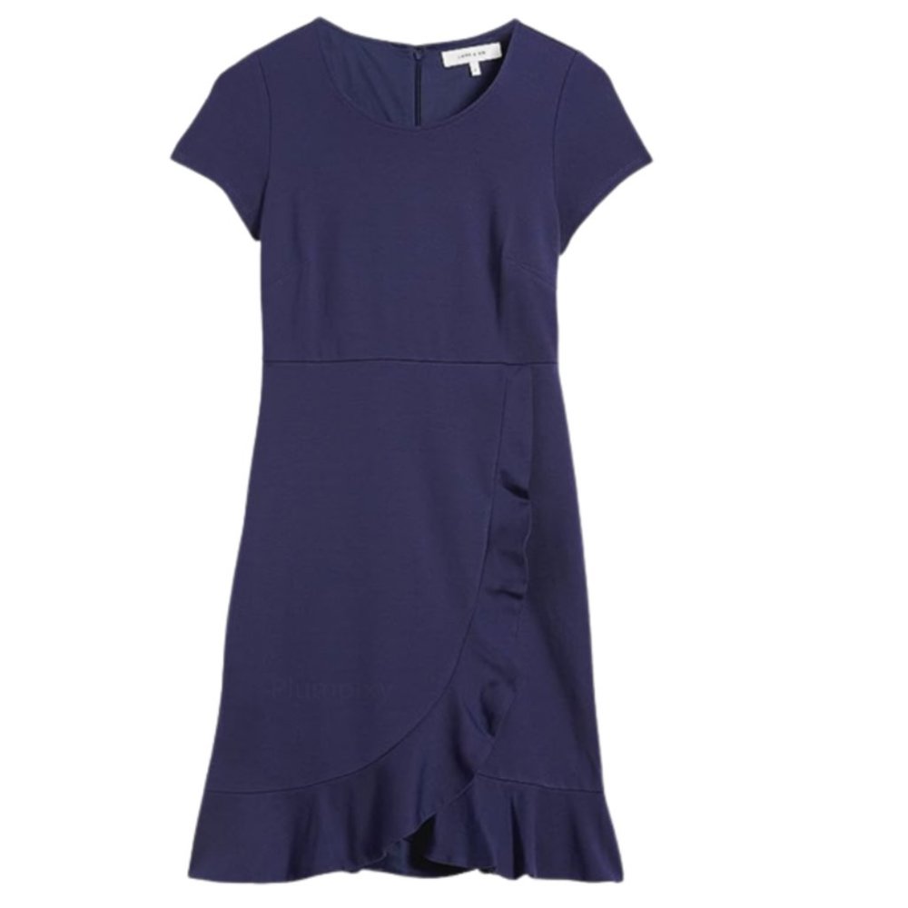 New Lark & Ro Short Sleeve Crew Neck Ruffled Fit and Flare Dress